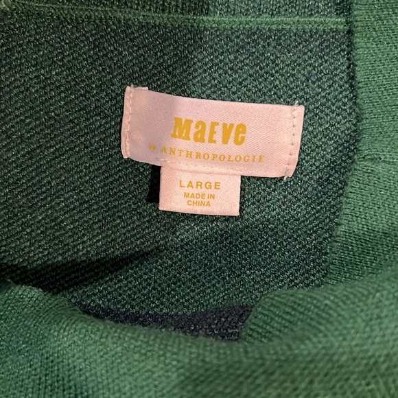 Maeve by Anthropologie L Green with Navy Strip Mock Neck Sweater - Picture 3 of 4